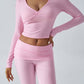 Yoga Wear Slim Fit Sports Knit Long Sleeve Pants Two-Piece Set